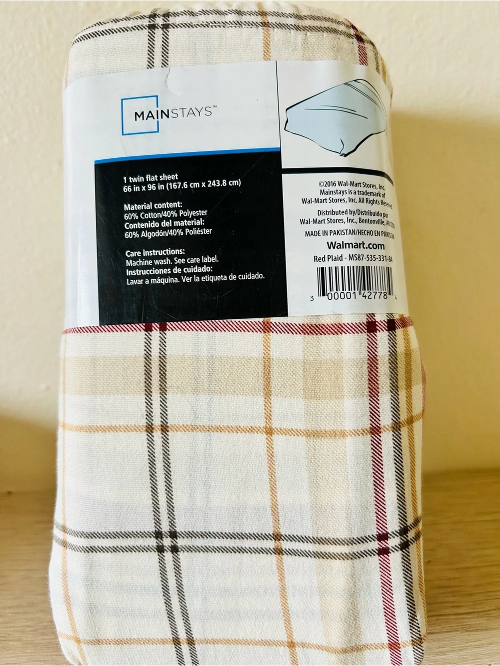 2 Mainstays 200-Thread Count Cotton Flat Sheet – Floral Blue and Plaid Tan Twin